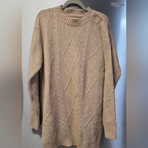 NWOT Tan Cable Knit Sweater Dress Tunic Women’s M Diamond Textured Knit